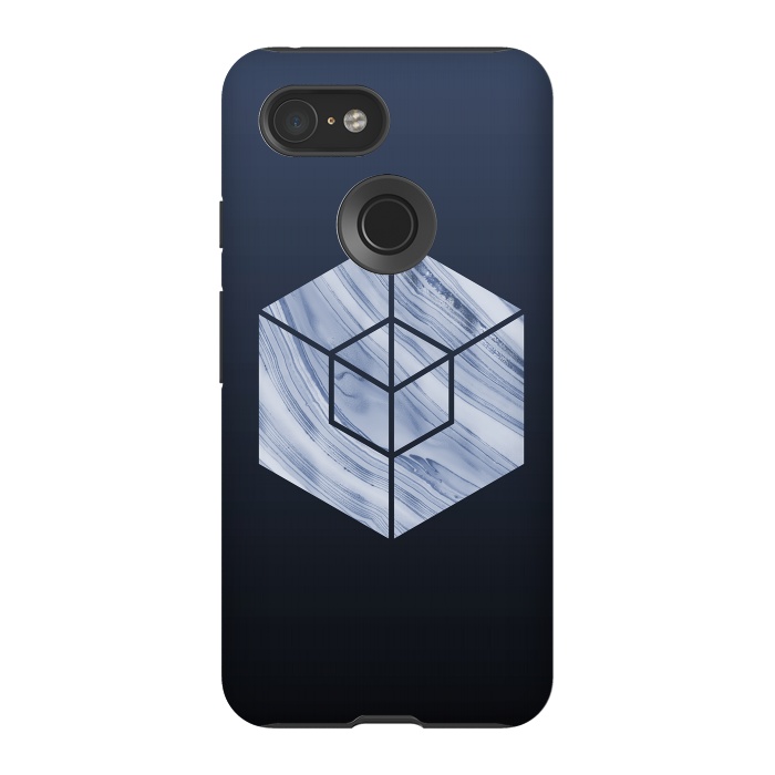 Pixel 3 StrongFit Marbled Hexagon In Shades Of Blue by Andrea Haase