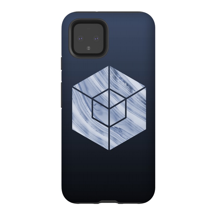 Pixel 4 StrongFit Marbled Hexagon In Shades Of Blue by Andrea Haase