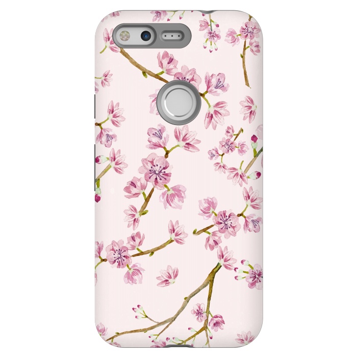 Pixel StrongFit Pink Spring Cherry Blossom Pattern by  Utart