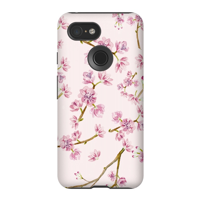 Pixel 3 StrongFit Pink Spring Cherry Blossom Pattern by  Utart