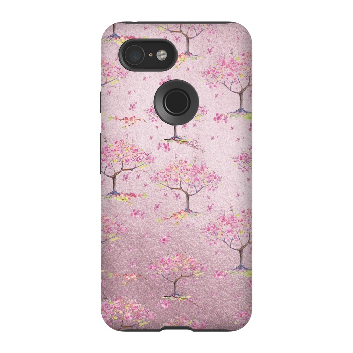Pixel 3 StrongFit Pink Metal Cherry Blossom Trees Pattern by  Utart