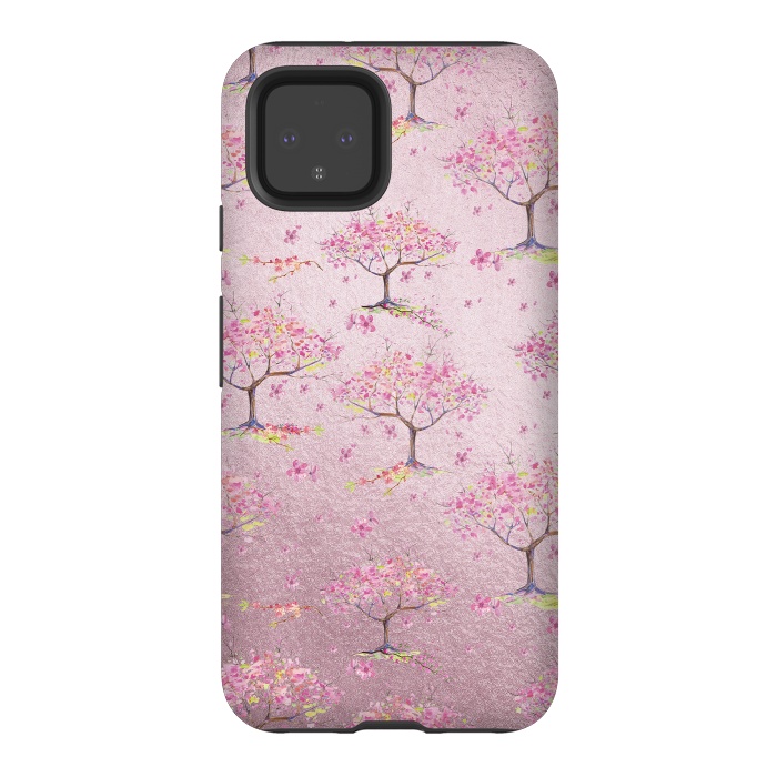 Pixel 4 StrongFit Pink Metal Cherry Blossom Trees Pattern by  Utart