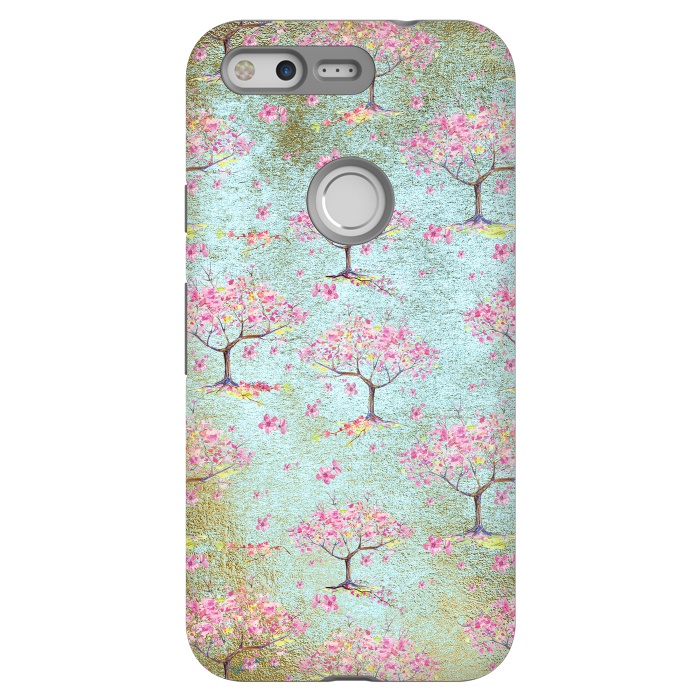 Pixel StrongFit Shiny Teal Spring Metal Cherry Blossom Tree Pattern by  Utart