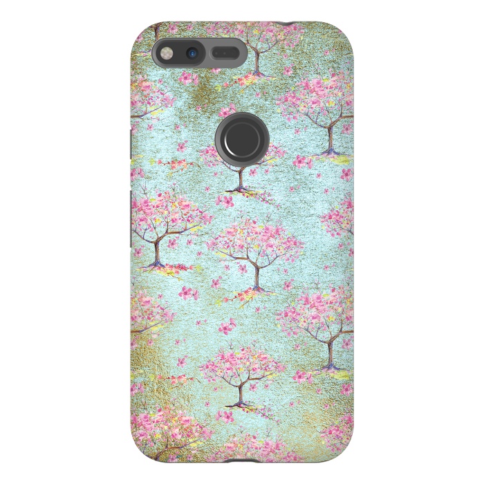 Pixel XL StrongFit Shiny Teal Spring Metal Cherry Blossom Tree Pattern by  Utart