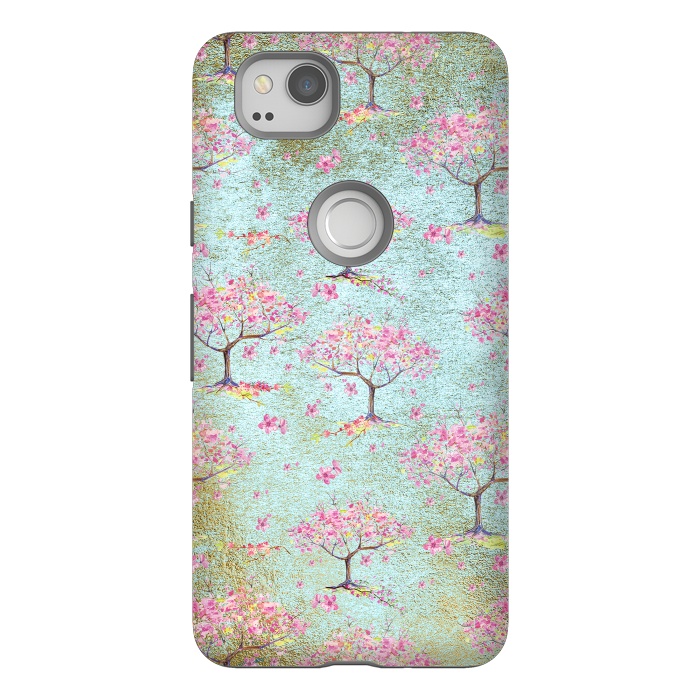 Pixel 2 StrongFit Shiny Teal Spring Metal Cherry Blossom Tree Pattern by  Utart