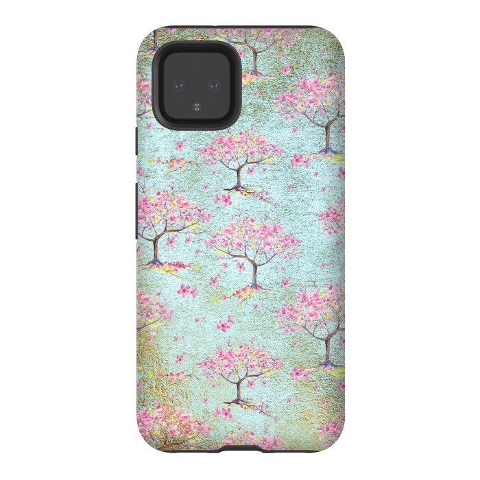Pixel 4 StrongFit Shiny Teal Spring Metal Cherry Blossom Tree Pattern by  Utart