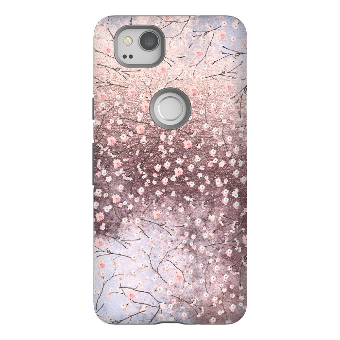 Pixel 2 StrongFit Metal vintage Pink Cherry Blossom Pattern by  Utart