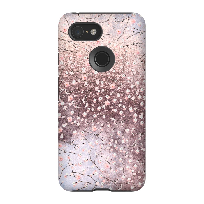Pixel 3 StrongFit Metal vintage Pink Cherry Blossom Pattern by  Utart