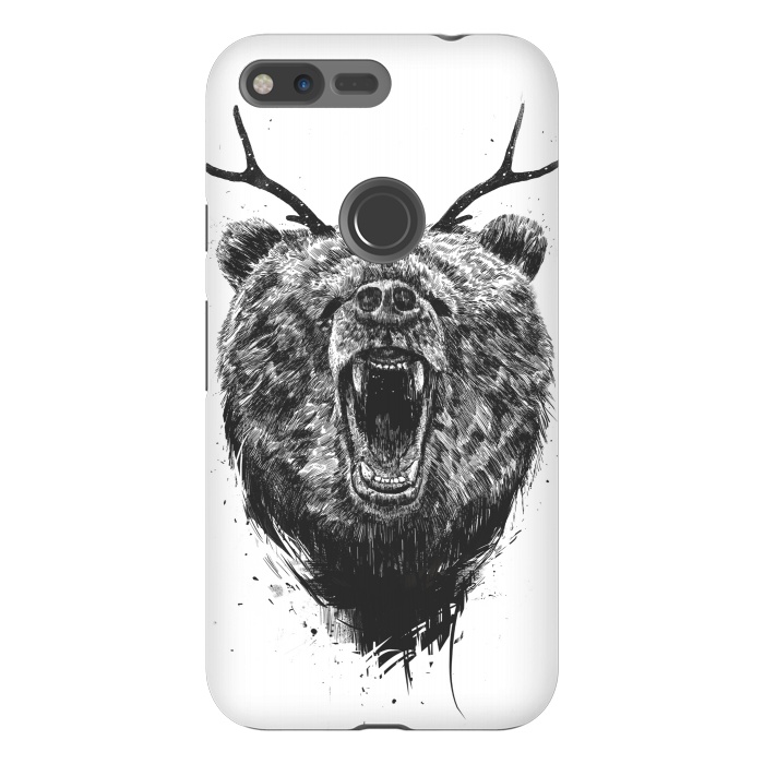 Pixel XL StrongFit Angry bear with antlers by Balazs Solti