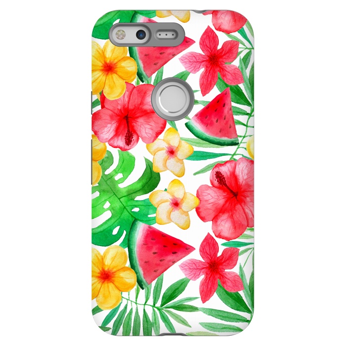 Pixel StrongFit Aloha Tropical Hibiscus and Melon Pattern by  Utart