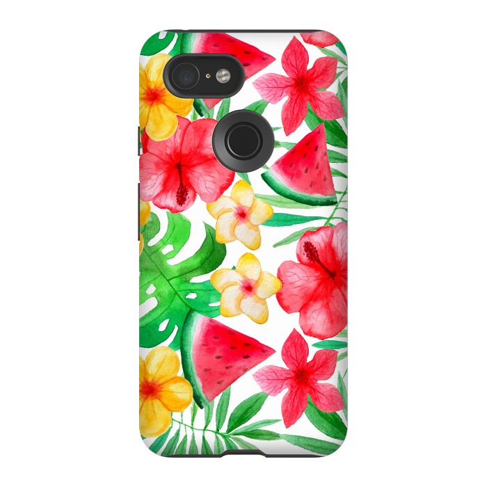 Pixel 3 StrongFit Aloha Tropical Hibiscus and Melon Pattern by  Utart