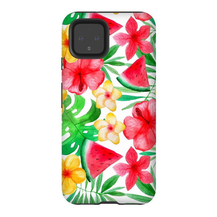Pixel 4 StrongFit Aloha Tropical Hibiscus and Melon Pattern by  Utart