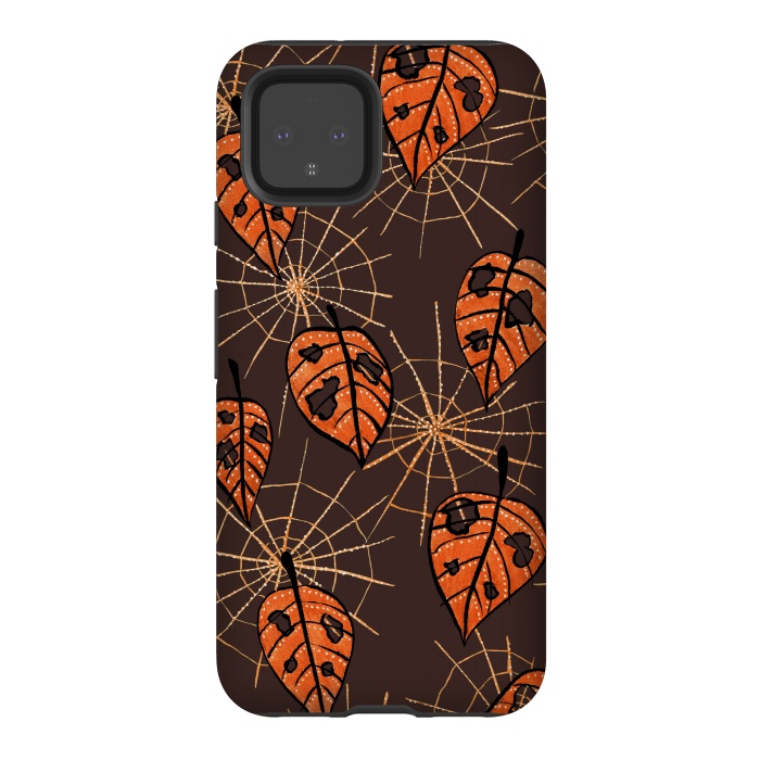 Pixel 4 StrongFit Orange Leaves With Holes And Spiderwebs by Boriana Giormova