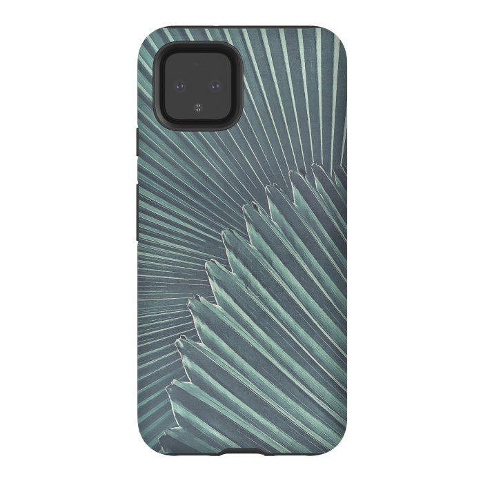 Pixel 4 StrongFit Teal Palm Leaves by Andrea Haase