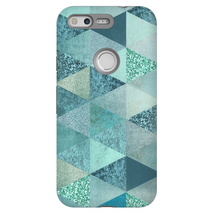 Pixel StrongFit Fancy Shimmering Teal Triangles by Andrea Haase