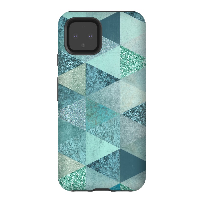 Pixel 4 StrongFit Fancy Shimmering Teal Triangles by Andrea Haase