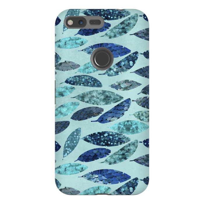 Pixel XL StrongFit Sparkling Mermaid Feathers Blue And Teal by Andrea Haase