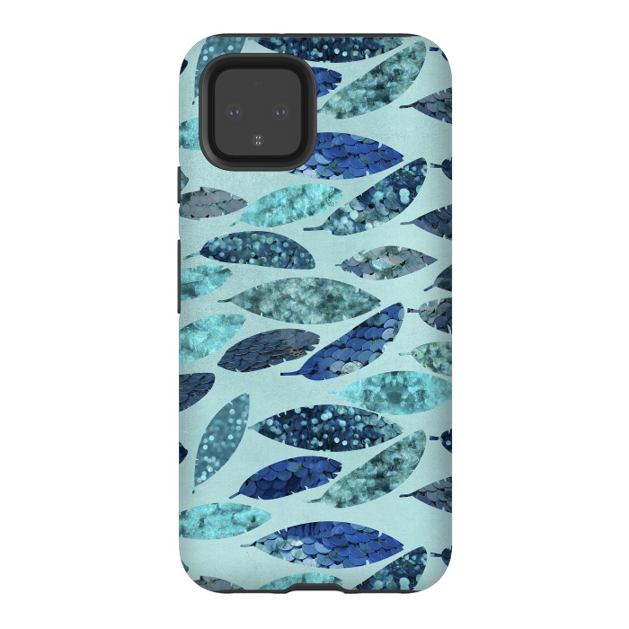 Pixel 4 StrongFit Sparkling Mermaid Feathers Blue And Teal by Andrea Haase