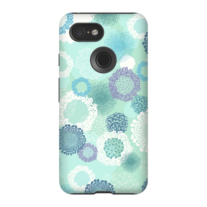 Pixel 3 StrongFit Doily Flowers on Teal by Paula Ohreen