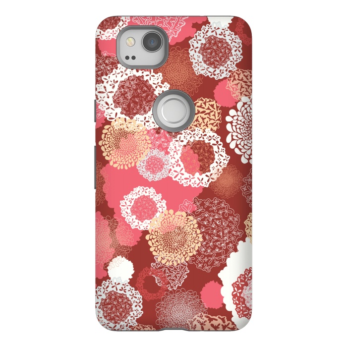 Pixel 2 StrongFit Doily Flowers on Red by Paula Ohreen
