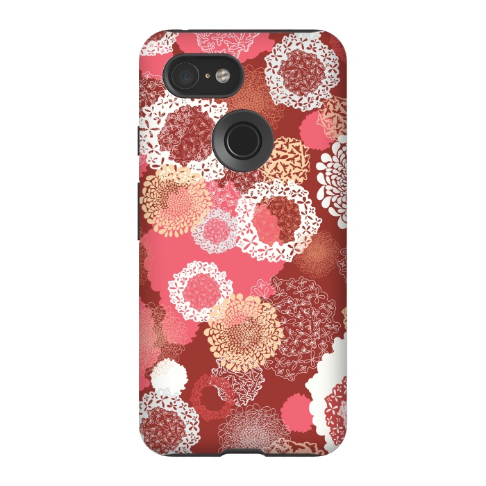 Pixel 3 StrongFit Doily Flowers on Red by Paula Ohreen