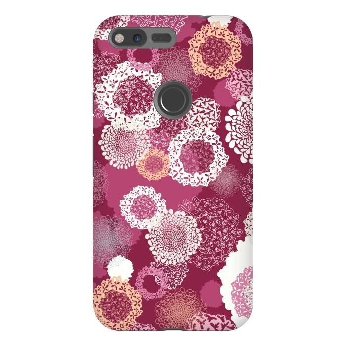 Pixel XL StrongFit Doily Flowers on Dark Pink by Paula Ohreen
