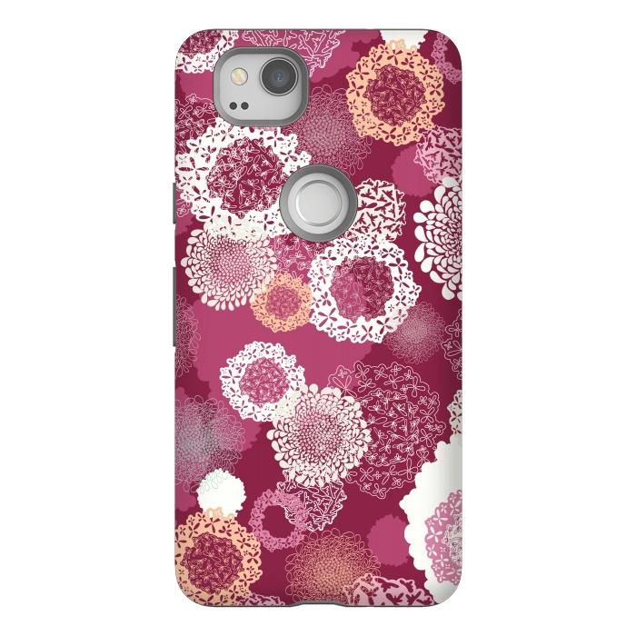 Pixel 2 StrongFit Doily Flowers on Dark Pink by Paula Ohreen