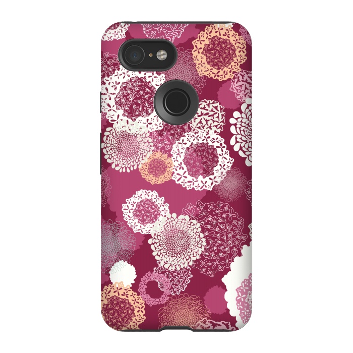 Pixel 3 StrongFit Doily Flowers on Dark Pink by Paula Ohreen