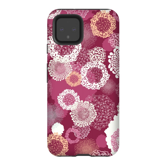 Pixel 4 StrongFit Doily Flowers on Dark Pink by Paula Ohreen
