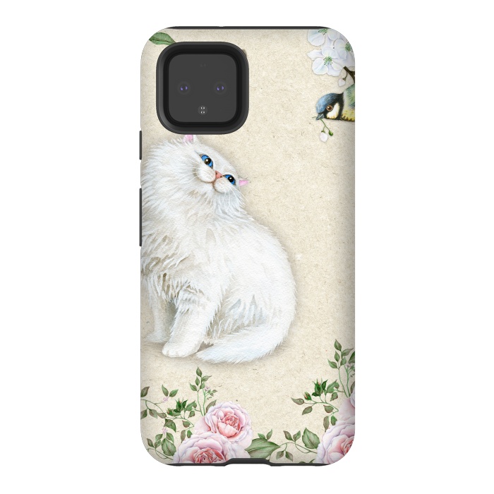 Pixel 4 StrongFit Kitty Welcomes Bird by Creativeaxle
