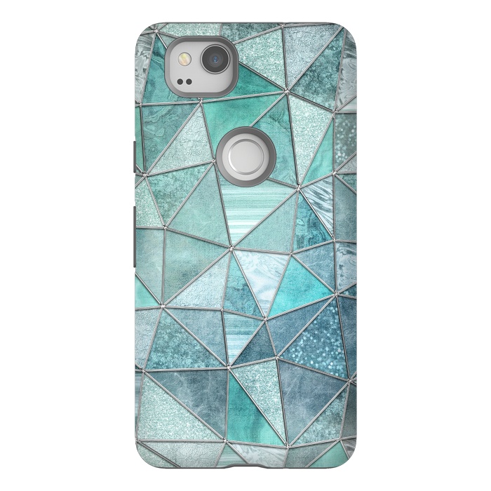 Pixel 2 StrongFit Stained Glass Glamour Teal And Turquoise by Andrea Haase