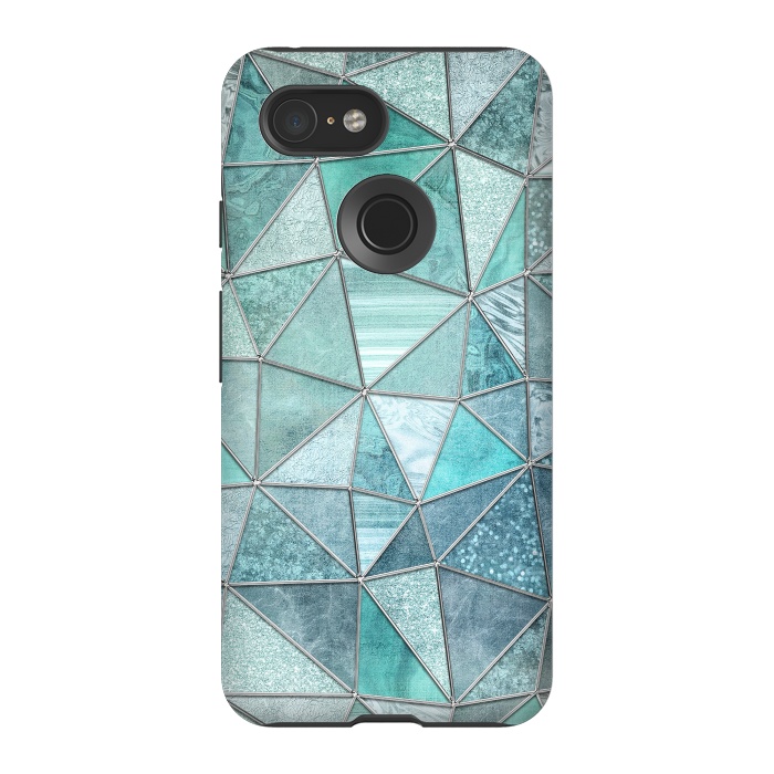 Pixel 3 StrongFit Stained Glass Glamour Teal And Turquoise by Andrea Haase