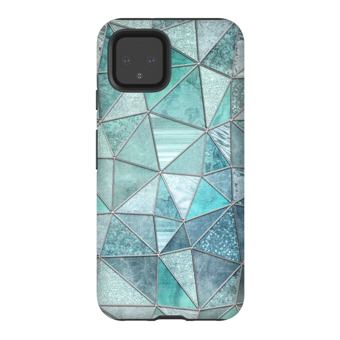 Pixel 4 StrongFit Stained Glass Glamour Teal And Turquoise by Andrea Haase
