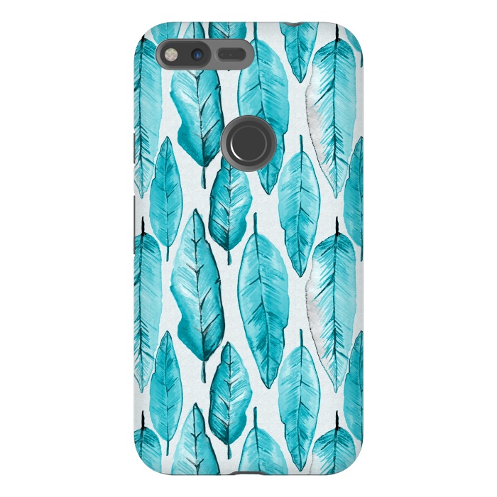 Pixel XL StrongFit Turquoise Watercolor Feathers by Andrea Haase