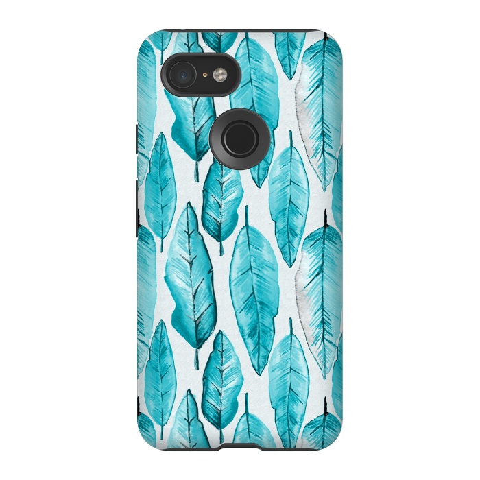 Pixel 3 StrongFit Turquoise Watercolor Feathers by Andrea Haase