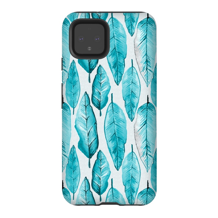 Pixel 4 StrongFit Turquoise Watercolor Feathers by Andrea Haase