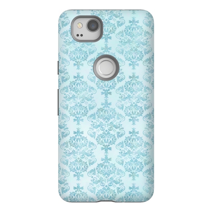 Pixel 2 StrongFit Teal Watercolor Damask Pattern by Andrea Haase