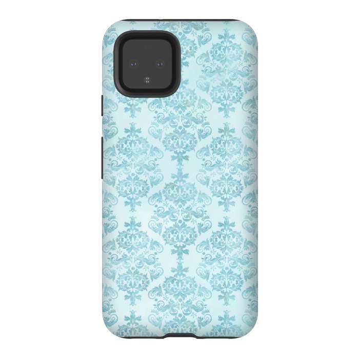 Pixel 4 StrongFit Teal Watercolor Damask Pattern by Andrea Haase