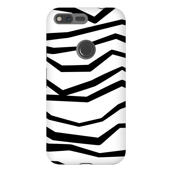 Pixel XL StrongFit Wavy Zig Zag Stripes Black And White 2 by Andrea Haase