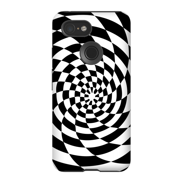 Pixel 3 StrongFit Checker Spiral Black And White by Andrea Haase