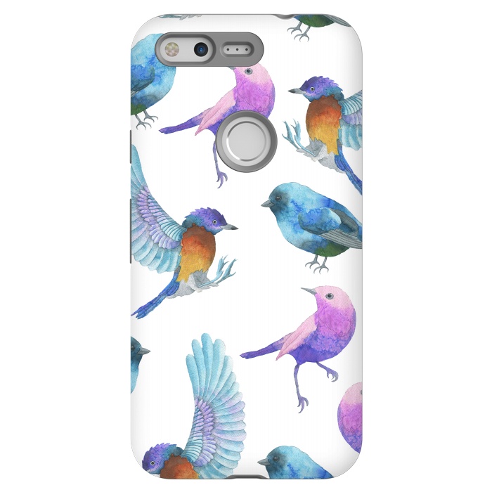 Pixel StrongFit Colorful Watercolors Birds Pattern by Dushan Medich