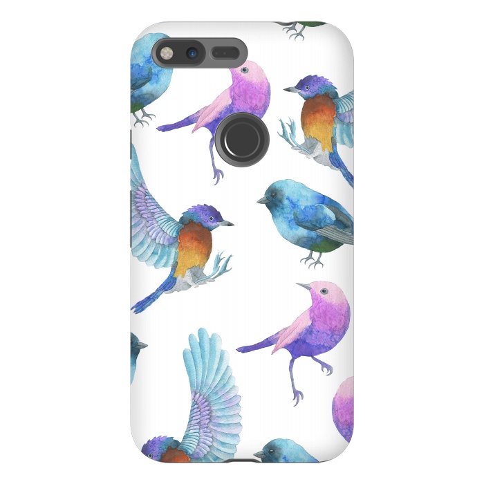 Pixel XL StrongFit Colorful Watercolors Birds Pattern by Dushan Medich