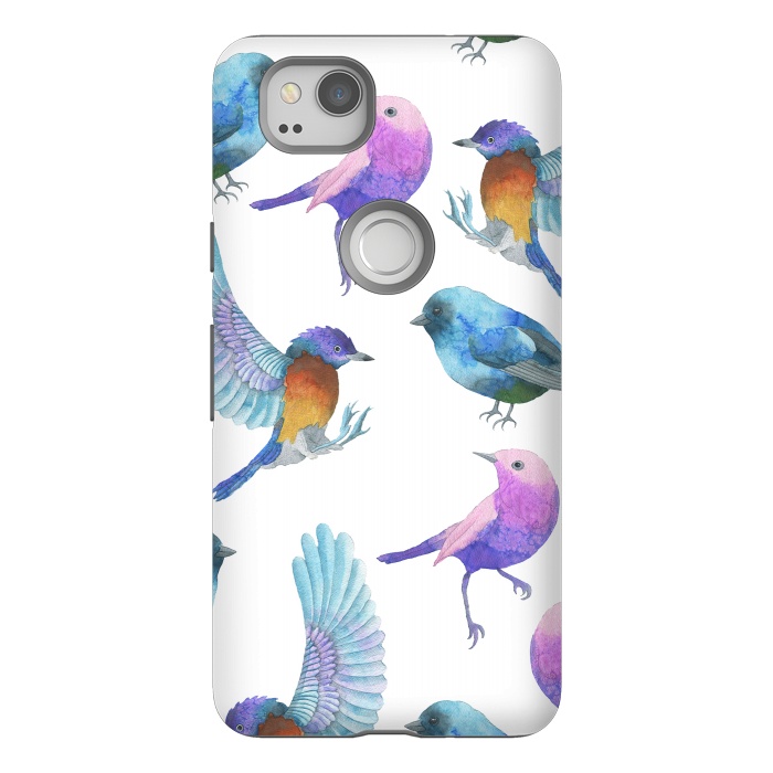 Pixel 2 StrongFit Colorful Watercolors Birds Pattern by Dushan Medich