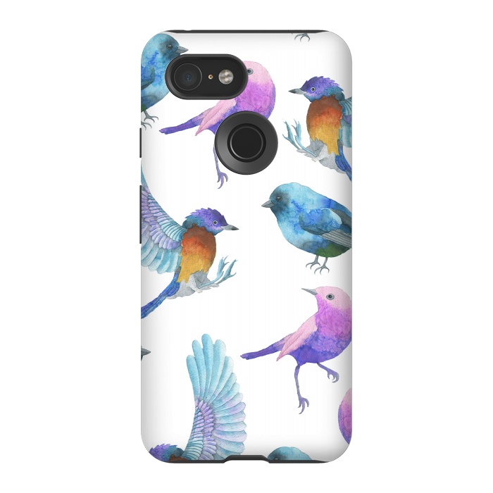 Pixel 3 StrongFit Colorful Watercolors Birds Pattern by Dushan Medich