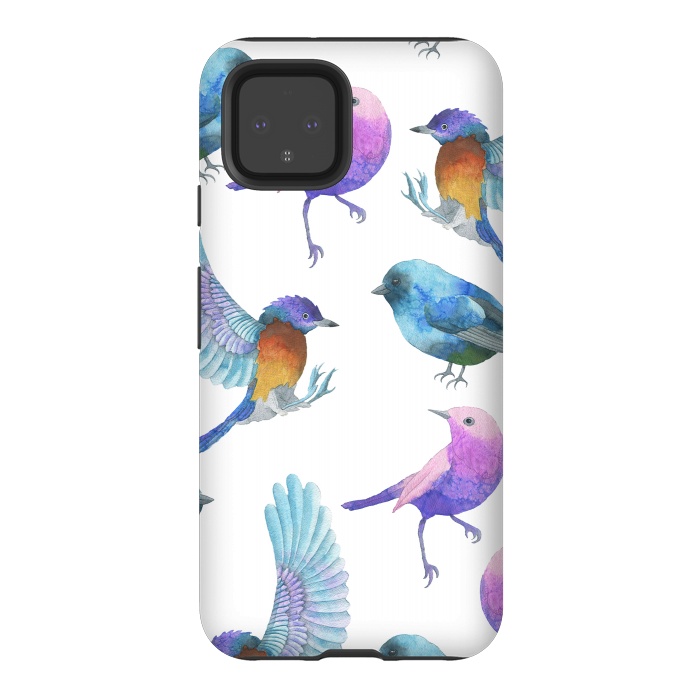 Pixel 4 StrongFit Colorful Watercolors Birds Pattern by Dushan Medich