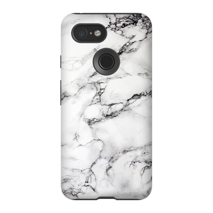 Pixel 3 StrongFit White Marble Stone Print by Dushan Medich
