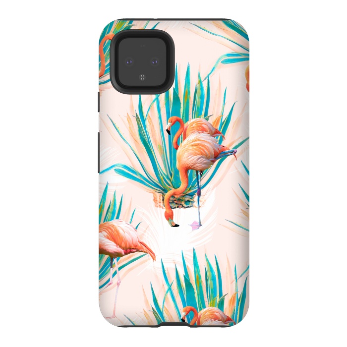 Pixel 4 StrongFit Anaglyph Flamingos with cactus by Mmartabc