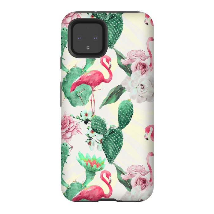 Pixel 4 StrongFit Flamingos, geometric and flowers by Mmartabc