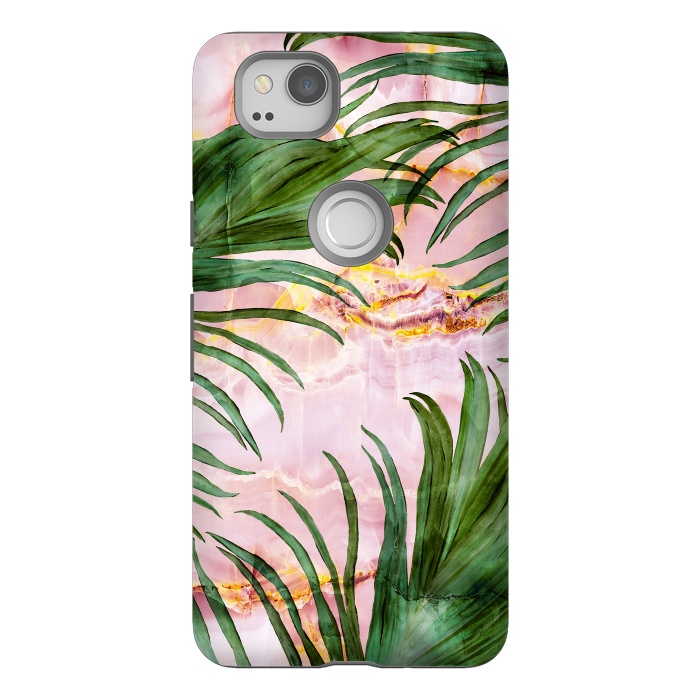 Pixel 2 StrongFit Palm leaf on marble 03 by Mmartabc