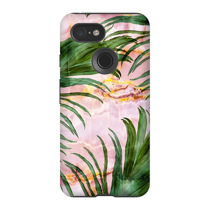 Pixel 3 StrongFit Palm leaf on marble 03 by Mmartabc